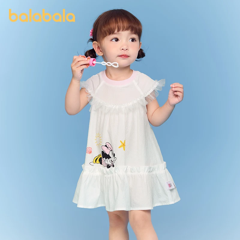 

Balabala Disney IP Girls Dress Princess Style 2025 Summer New Sweet Girl Outfit for Holidays and Birthdays