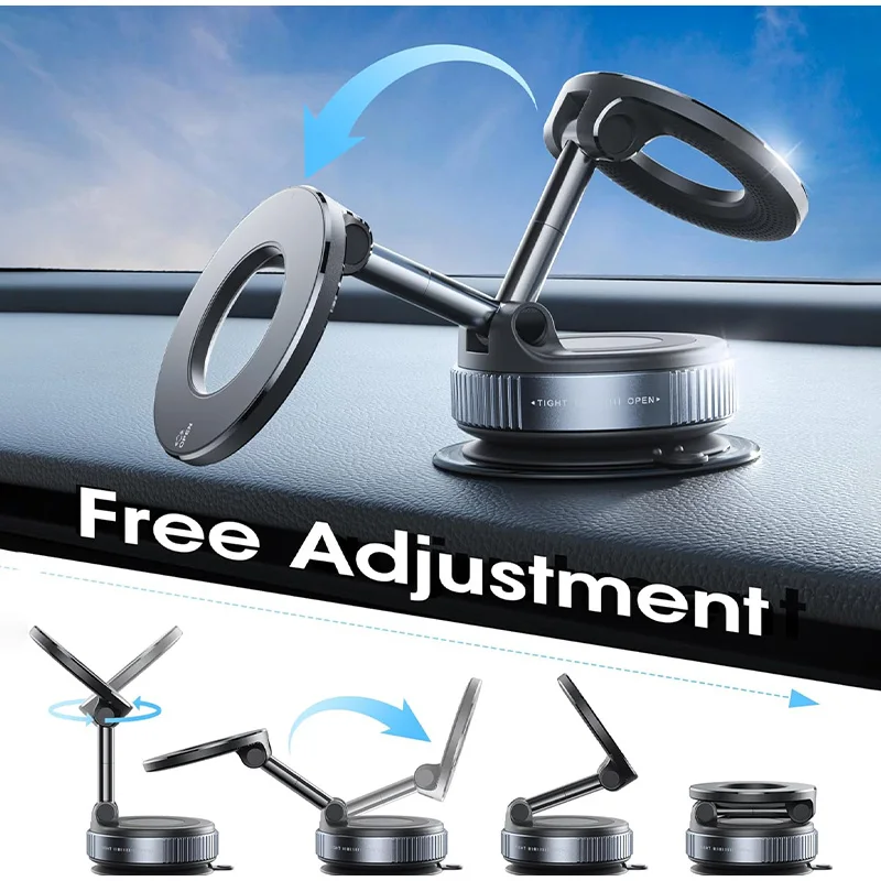 Foldable Magnetic Phone Holder for Car Vacuum Suction Cup Mount with 360° Swivel Pocket Size Universal Stand for Dashboard - view 4