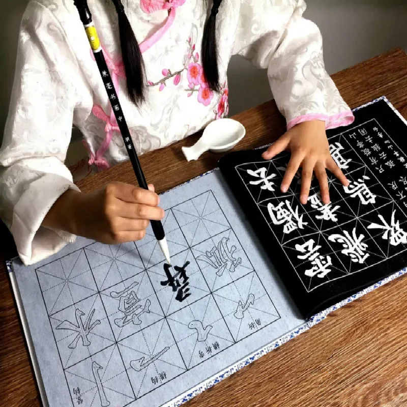 Chinese Brush Calligraphy Copybook Set Thick imitation Rice Paper Repeated Magic Water writing cloth Regular Script Copybook Pen