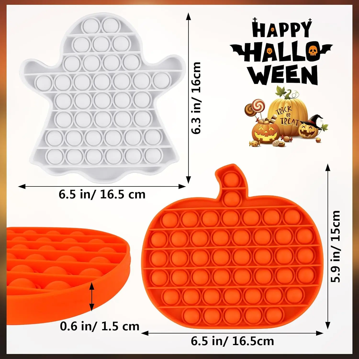 2 PCS Halloween Fidget Toys,Pumpkin Ghost Silicone Bubble Fidget Toys,Stress Anxiety Relief Toys for Kids,Halloween Party Favors