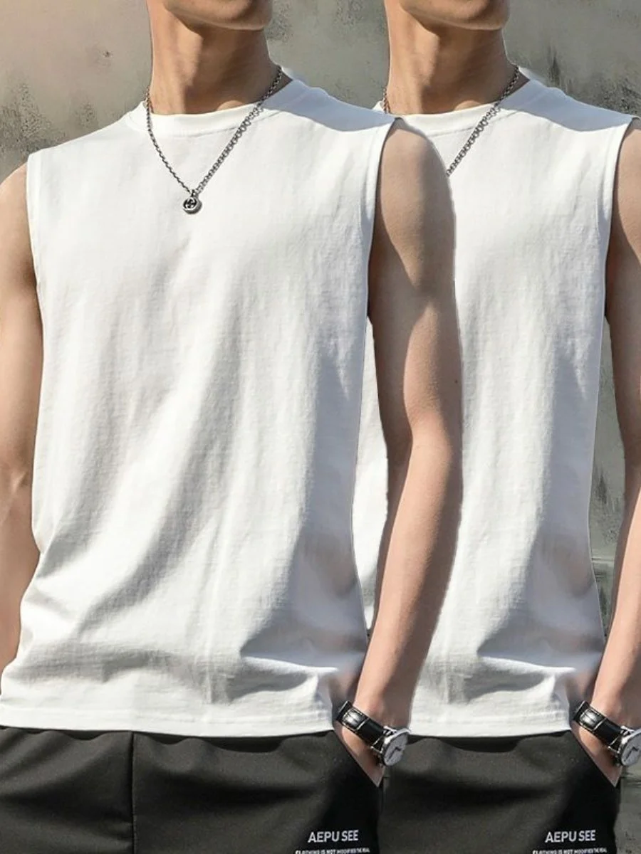 loose-men's-vest-top-summer-white-inner-match-retro-shoulder-trendy-handsome-teenage-all-match-canoe-two-piece-set