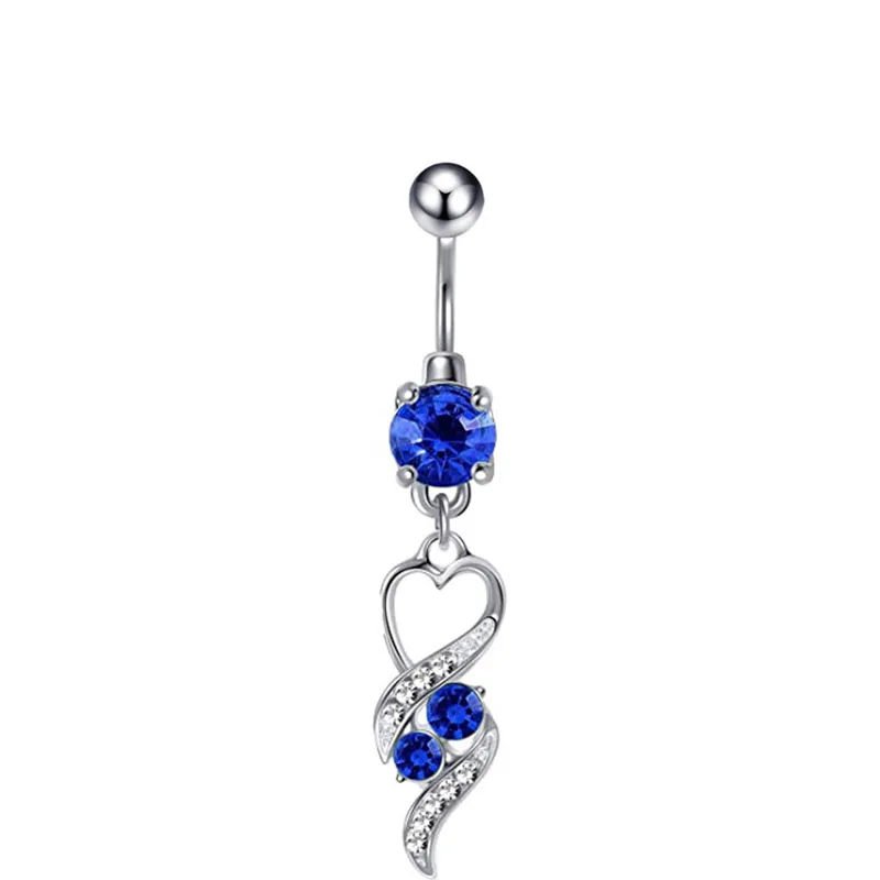 Honorable Blue Belly Button Zircon Belly Piercing Ring Sexy Navel Piercing Heart Belly Bar Navel Piercing for Women Ombligo