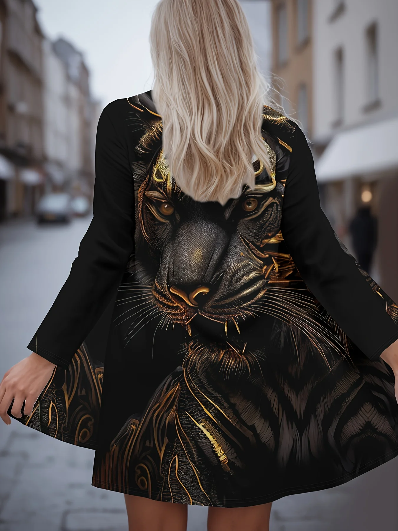 

Fashion Women's Golden Tiger print Long Sleeve Cardigan, Polyester Open Front, Lightweight Cover Up, Spring Autumn Casual Coat