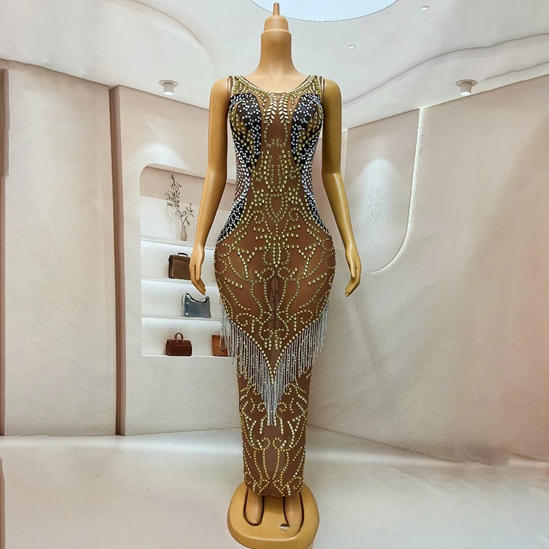 

Foreign Trade Luxury Tassel Elegant Atmosphere Socialite Dress Adult Model Catwalk Trendy Party Evening Dress Vestido Luxo Festa