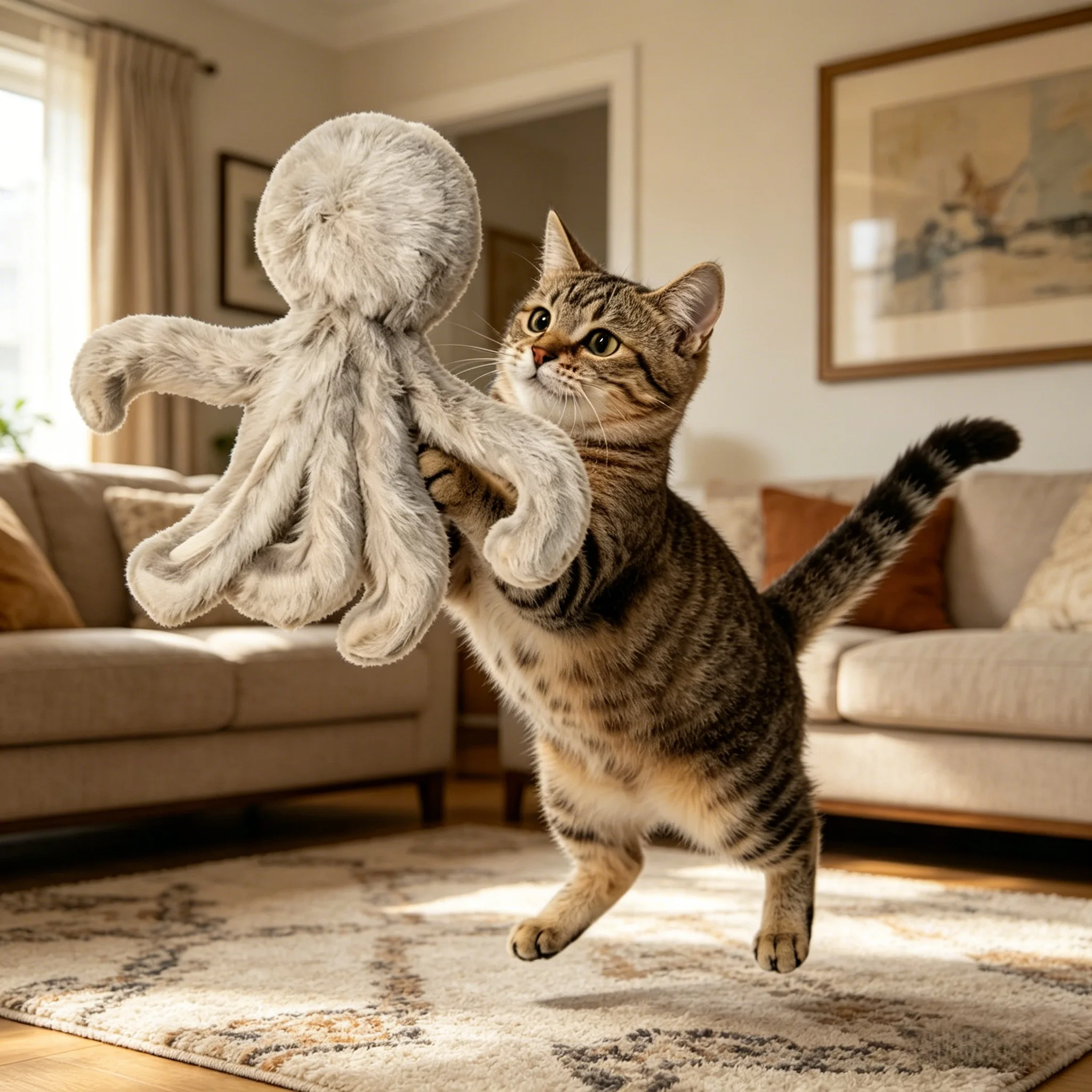 Hasenfell-Oktopus Katzenspielzeug: Interaktiver Stab mit Austauschbaren Teilen für Jagdspiel, Energieausgabe & Langeweile-Bekämpfung für Kätzchen – Detail 6