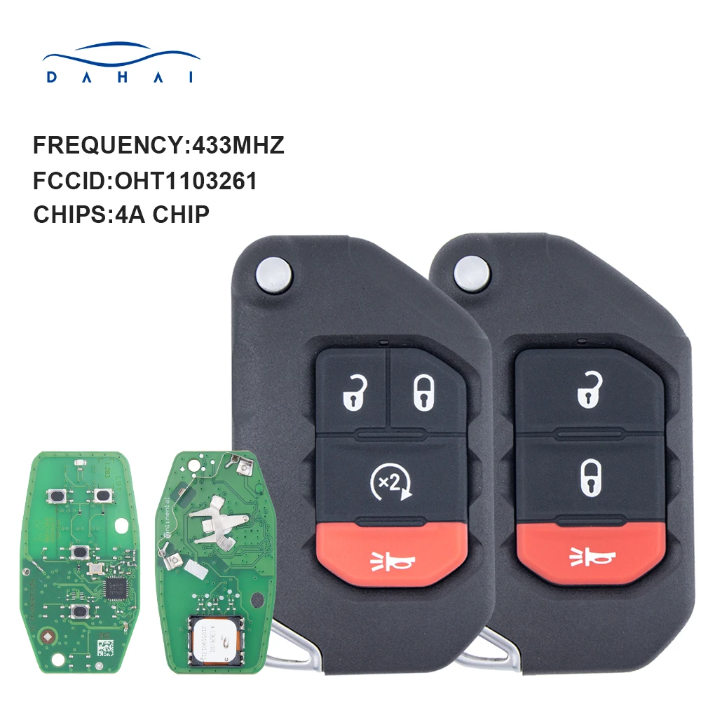 

dahai 433MHz PCF7939M 4A FCC ID: OHT1130261 68416784AA Keyless Go Smart Remote Key Fob Jeep Wrangler JL Gladiator 2018-2022