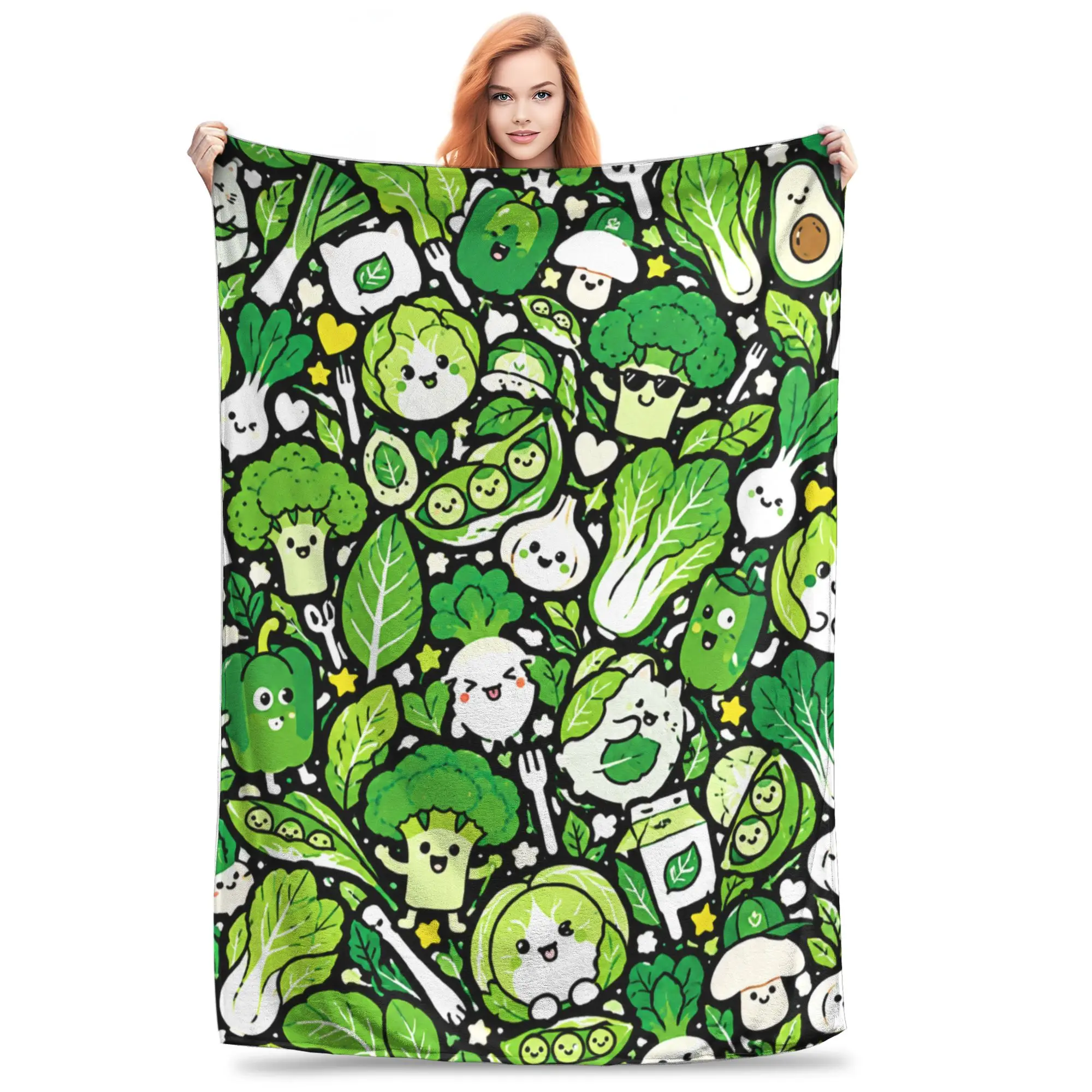 1PC Home Vegetables & Cats Pattern Blanket Throw Blanket  Novelty Warm Blanket All Season Gift