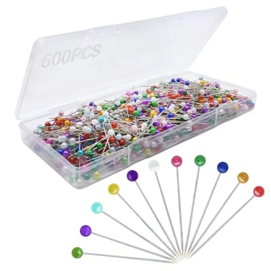 

600PCS Sewing Pins, Straight Pin for Fabric, Pearlized Ball Head Quilting Pins Long 1.5inch, Corsage Stick Pin for Jewelry DIY,