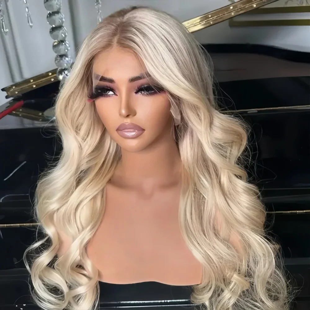 13x4 Platinum Blonde Lace Front Wig Protein Fiber Pre Plucked Heat Resistant Natural Hairline Women Daily Cosplay Wedding