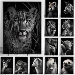 Black and White Wild Animals Poster Leopard Lion Tiger Print Canvas Wall Art Modern Painting Picture for Home Bedroom Decor