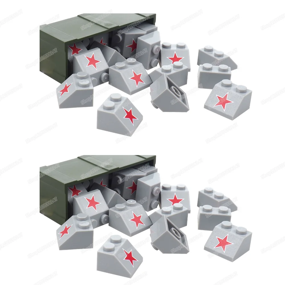 Borda branca estrela vermelha padrão bloco de construção 3039 impresso 2x2 alto chanfro moc equipamento modelo militar acessórios cena presente brinquedo