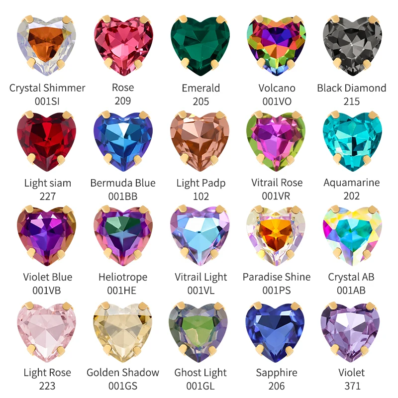 K9 Glitter Heart Rhinestones Nails Accessories Beads Crafts Gem With Claw Sewing On Metal Base Buckle For Clothes Strass Diamond