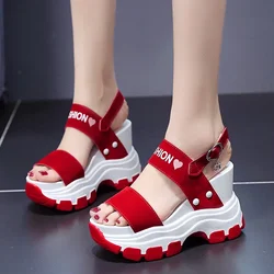 Sandały na platformie 2024 New Summer Chunky High Heels Female Wedges Shoes for Women Fish Toe Red Sandalias De Mujer