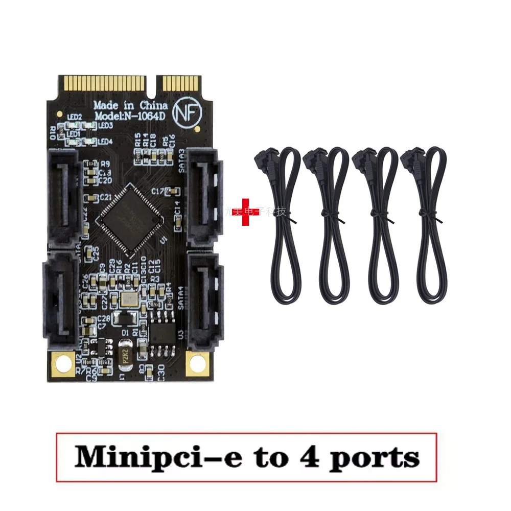 JoniSerl Mini PCI Express PCI-E to SATA 3.0 Extension Card, 4-Ports Adapter Converter 6Gbps Hard Drive for SSD