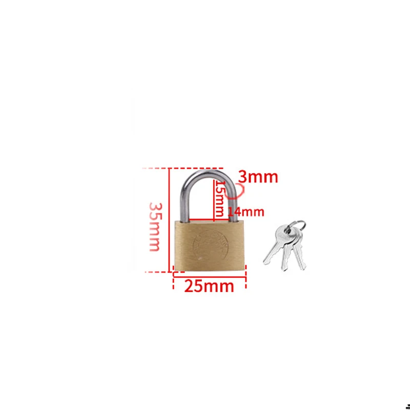 Koperen Hangslot Kleine Sloten voor Bagage Case Locker Home Improvement Hardware 20mm 25mm 30mm 40mm 50mm Inclusief 3 Sleutels