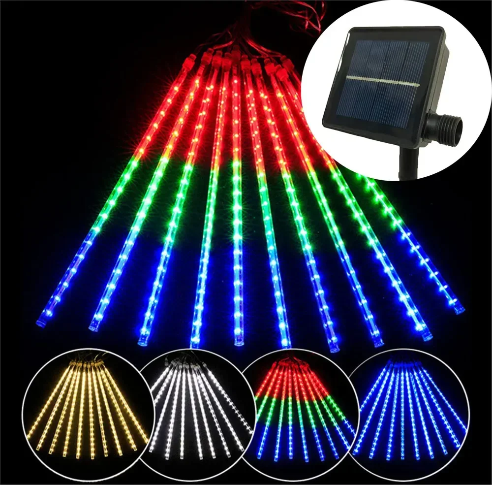 Christmas Solar Meteor Shower Light Rain Drop Fairy String Lights 30/50CM Christmas Decorations for Home Garden Holiday Lighting