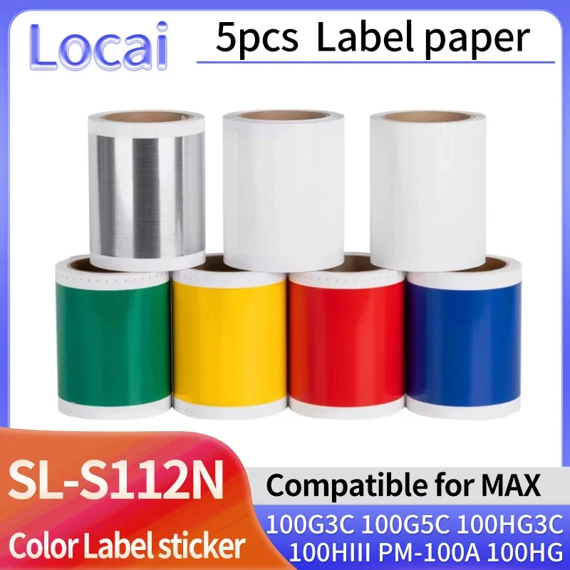 5 Roll Color Label sticker SL-S112N,SL-S113N For MAX CPM-100HC 100G3C 100G5C 100HG3C 100HIII PM-100A 100HG Label Printer paster