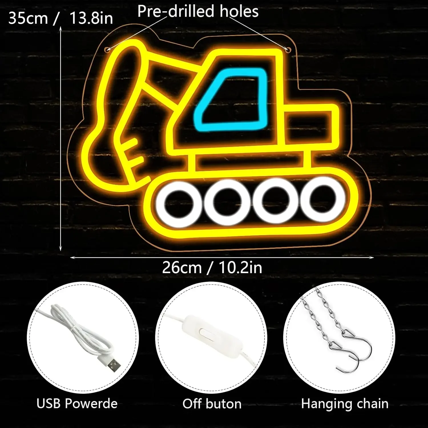 Insegna al neon a LED per decorazioni murali Insegna al neon per escavatore per camera da letto per bambini Camera dei ragazzi Sala giochi Regali di compleanno per la casa per un amico Alimentato tramite USB