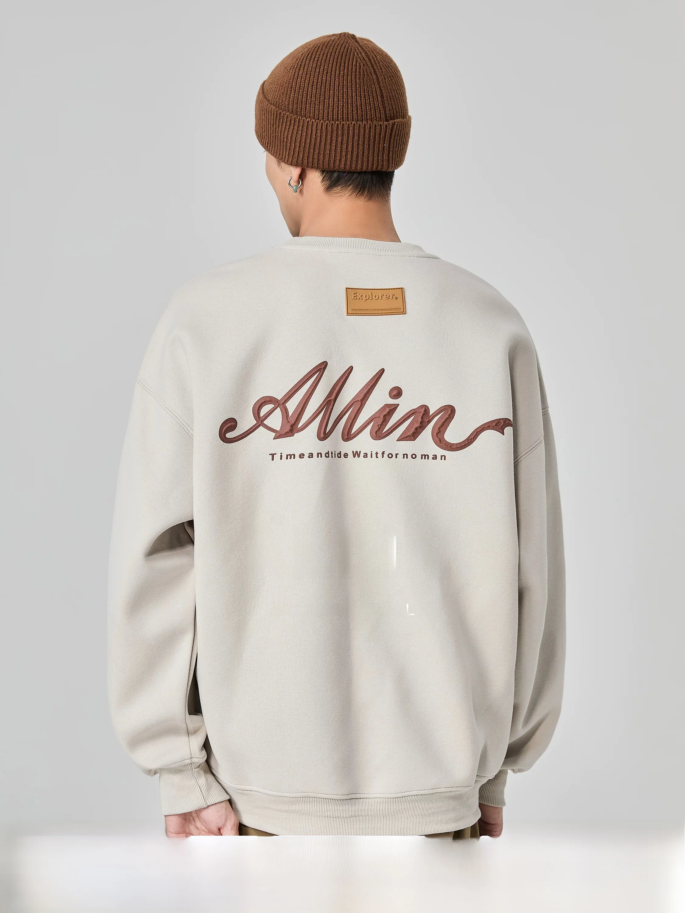

Allin Men's Crew Neck Sweatshirt Heavyweight Letter Print Long Sleeve Base Layer Top Spring Autumn Casual Loose Fit Cotton
