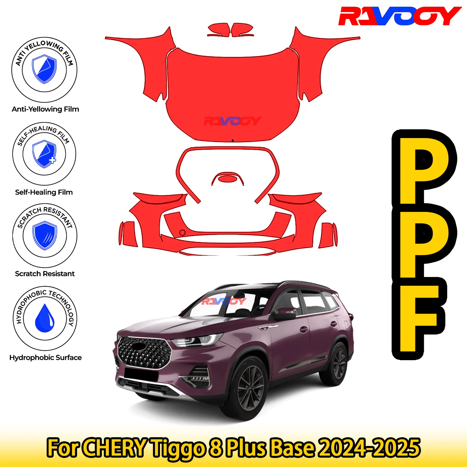 

For CHERY Tiggo 8 Plus Base 2024-2025 Glossy Matte Black Precut front PPF Kit Paint Protection Film