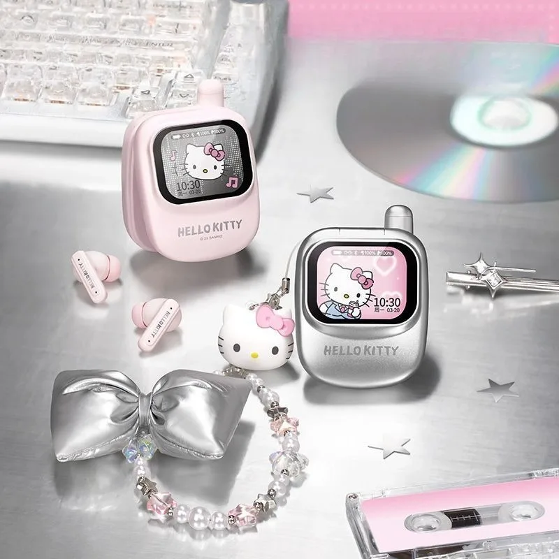 Kawaii Sanrio HelloKitty Cute Cartoon Smart Display Wireless Buds Creative Birthday Gift Set Anime Portable Holiday Toys