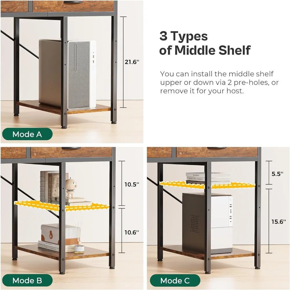 مكتب مكتب واسع 63 مع 6 أدراج، وحدة تخزين زاوية، وتصميم قابل للعكس للاستخدام المنزلي #3