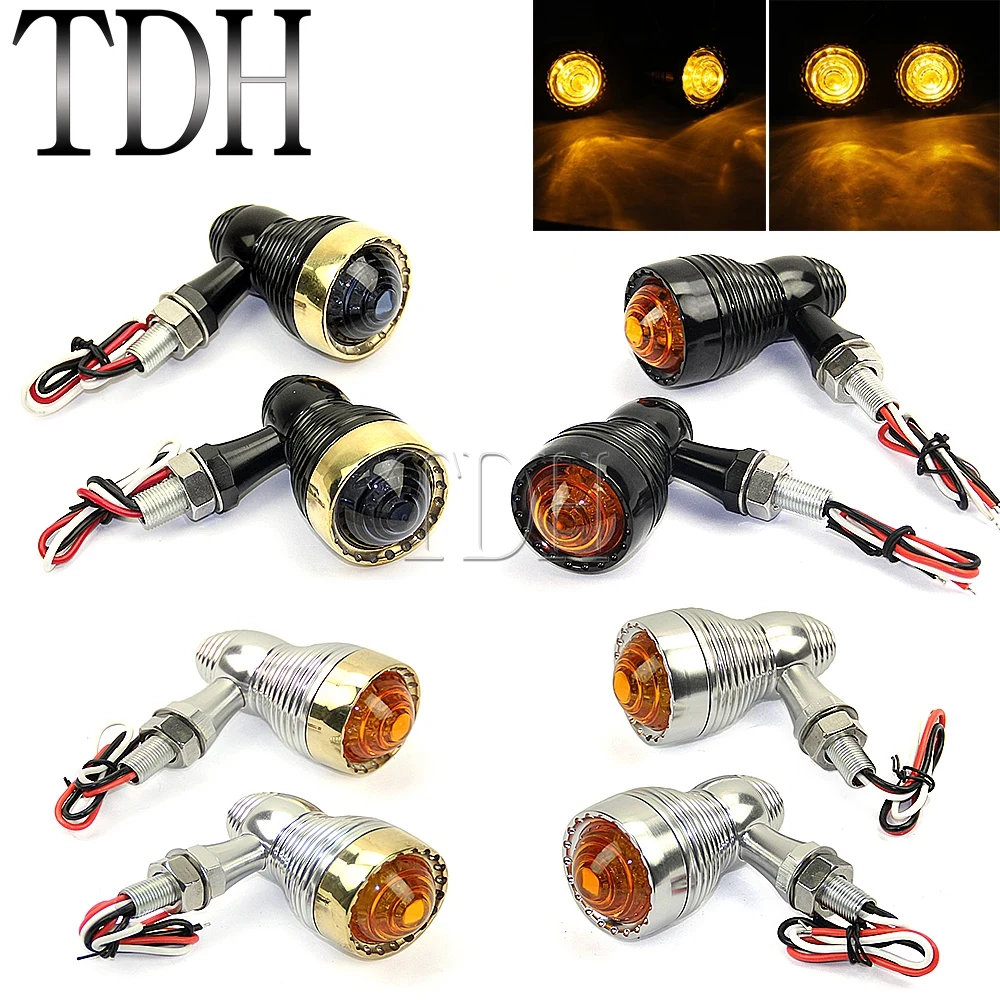 Motorcycle Metal M10 Vintage Brat Brass Old Shool LED Turn Signals for Harley Cafe Racer Bobbers Chopper Retro Turn Signal Light