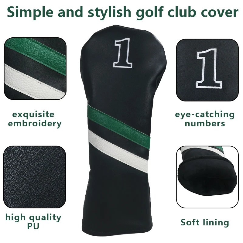 Golf Club Head Cover Black Synthetic With Green Accents Durable Protective Sleeve Golf Accessories Golf Headcover Set image 4