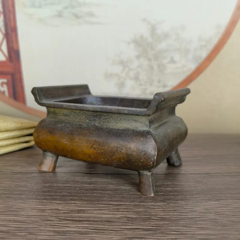 Yutang Qingwan Ding Rectangular Incense Burner Household Interior Ornament Antique Four legged Tripod Xuande Furnace Incense