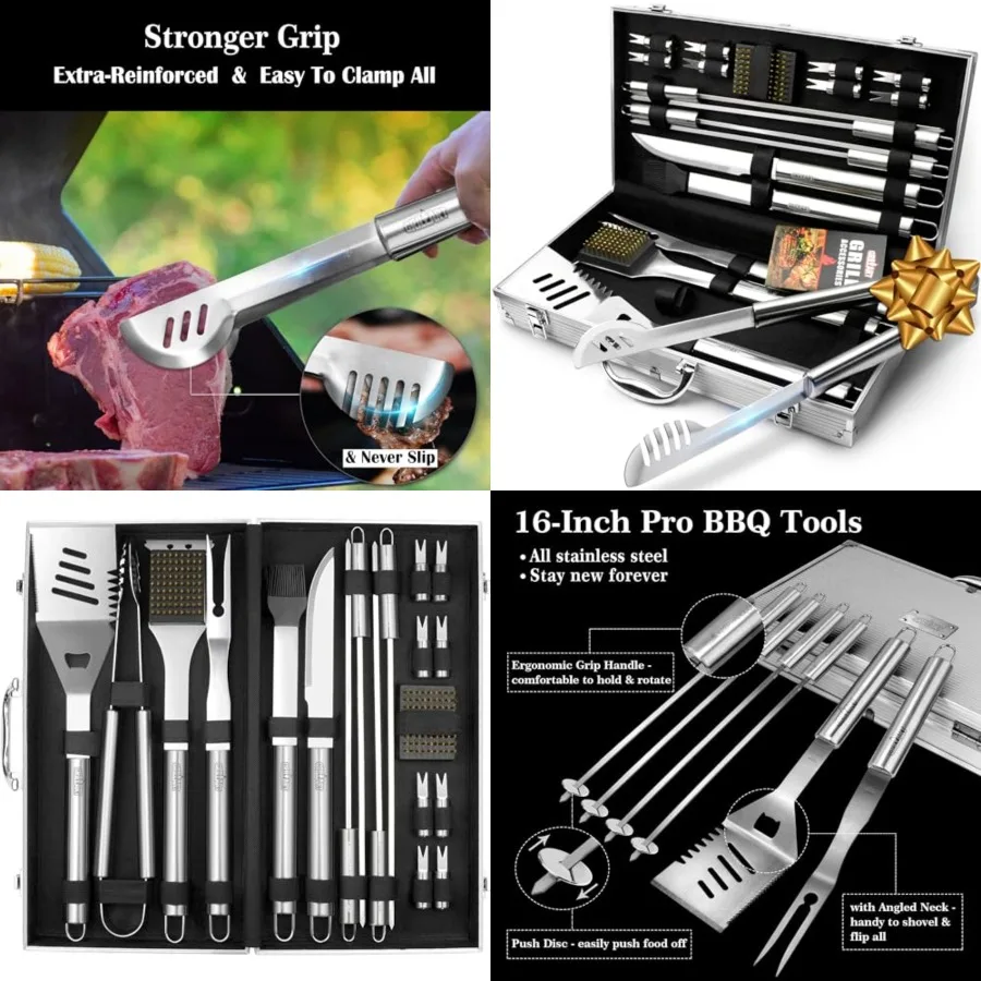 

BBQ Grill Utensil Tools Set Reinforced BBQ Tongs 19-Piece Stainless-Steel Barbecue Grilling Accessories w/Aluminum Storage Case