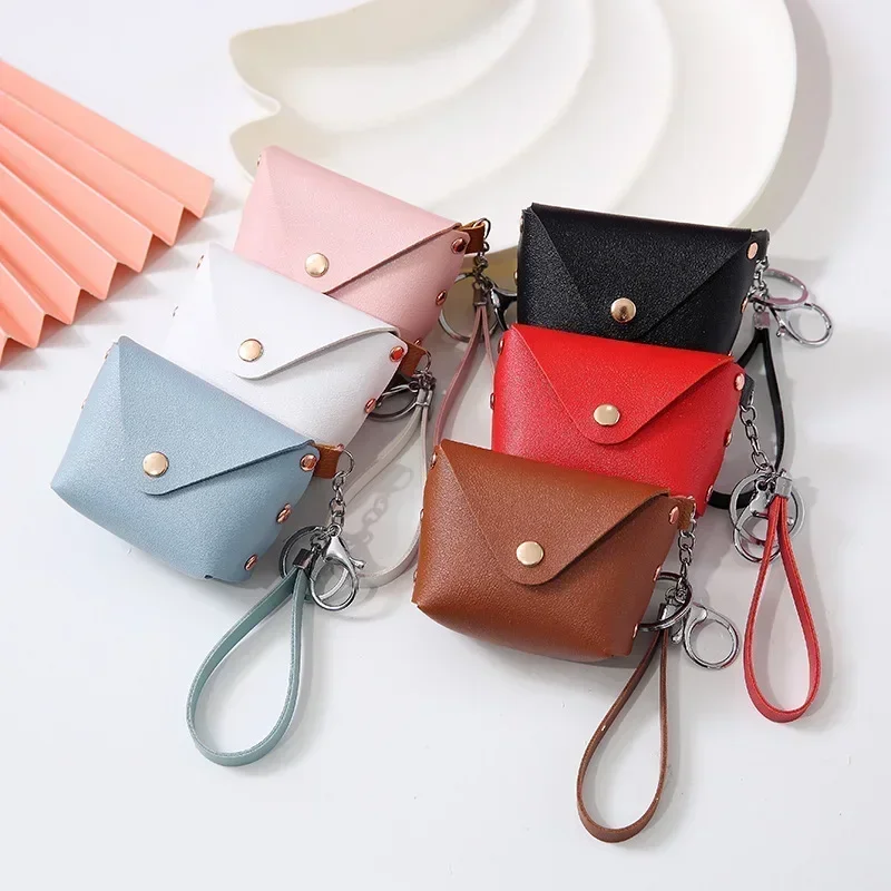 Fashion Ladies PU Leather Mini Wallet Card Key Holder Coin Purse Solid Color Clutch Bag Keychain Kids Purses Small Handbag Bag