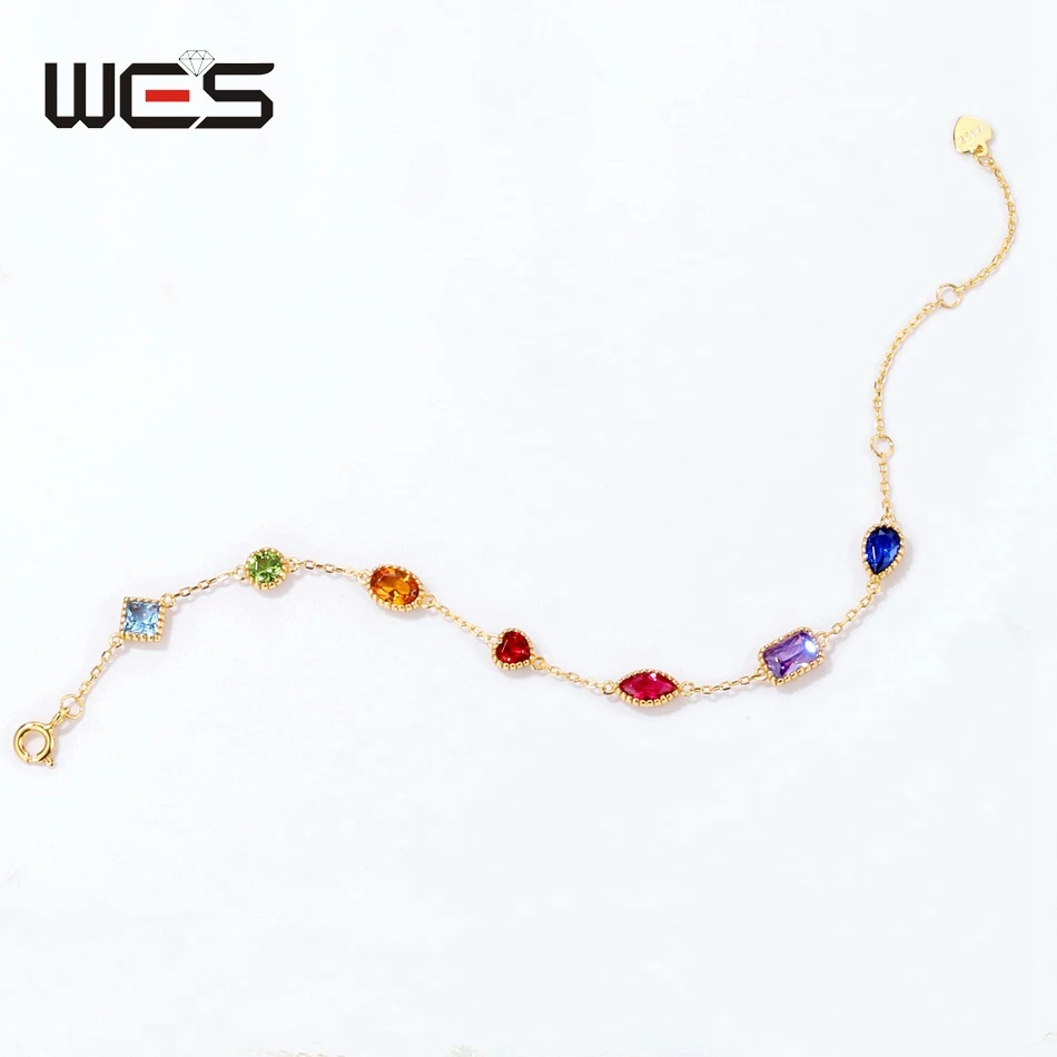 WES 925 Sterling Silver Rainbow Zicron Bracelet for Women Colorful Gemstone Fashion Jewelry Dopamine Female Gifts Wholesale Band