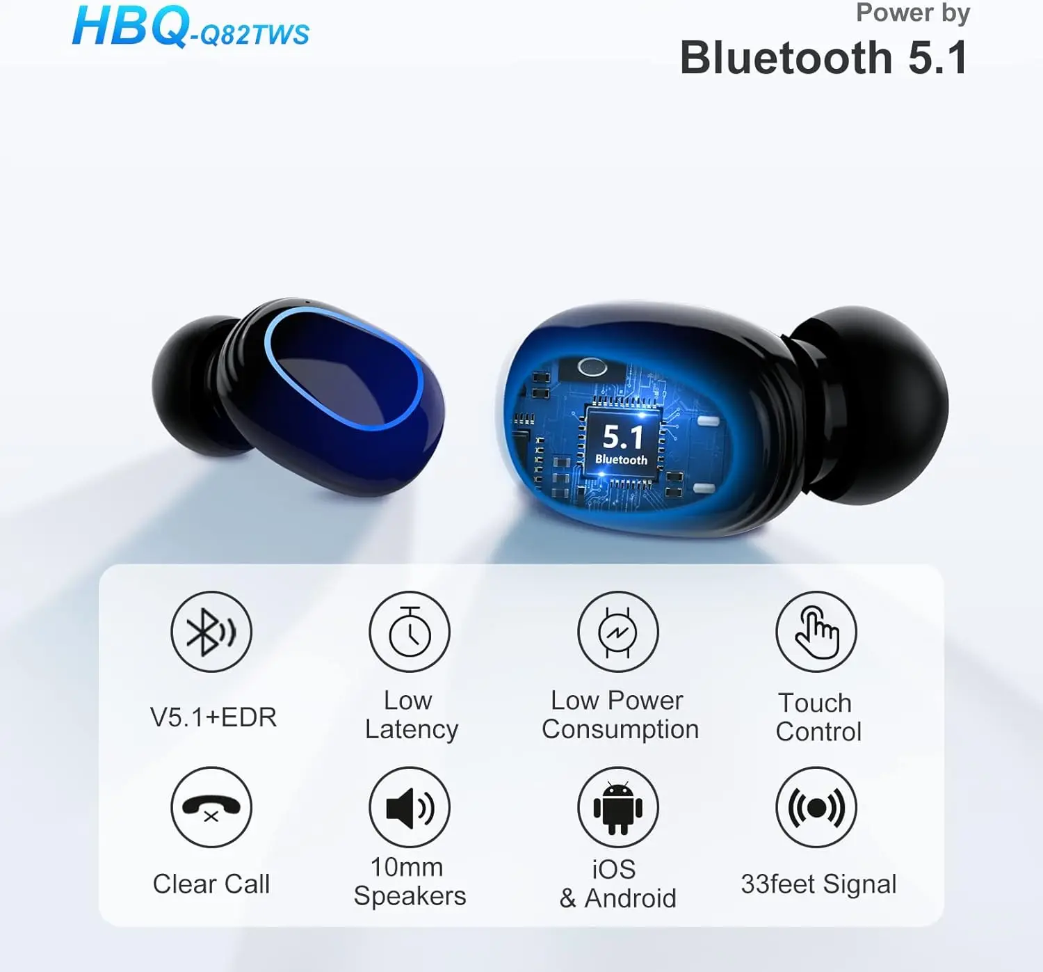 Bluetooth Headphones True Wireless Earbuds Touch Control with LED Charging Case, IPX7 Waterproof, HiFi Stereo in Ear Earphones