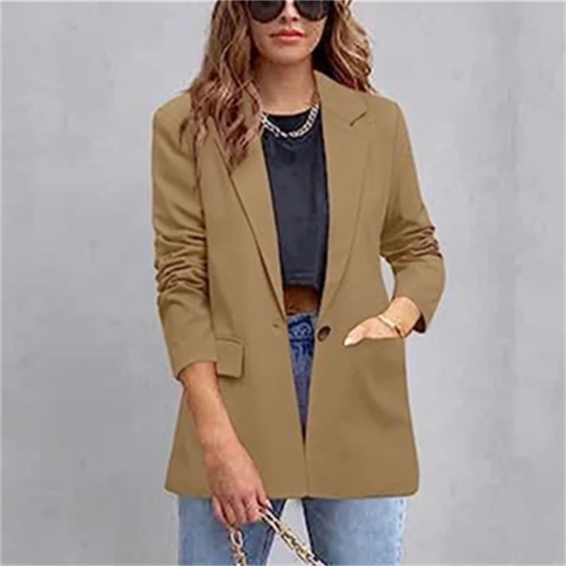 Jacket Temperament Women Slim Coats Commuting Suit Solid Color Outwear Autumn Winter Fashion Blazer Plus Size Pocket Topcoats