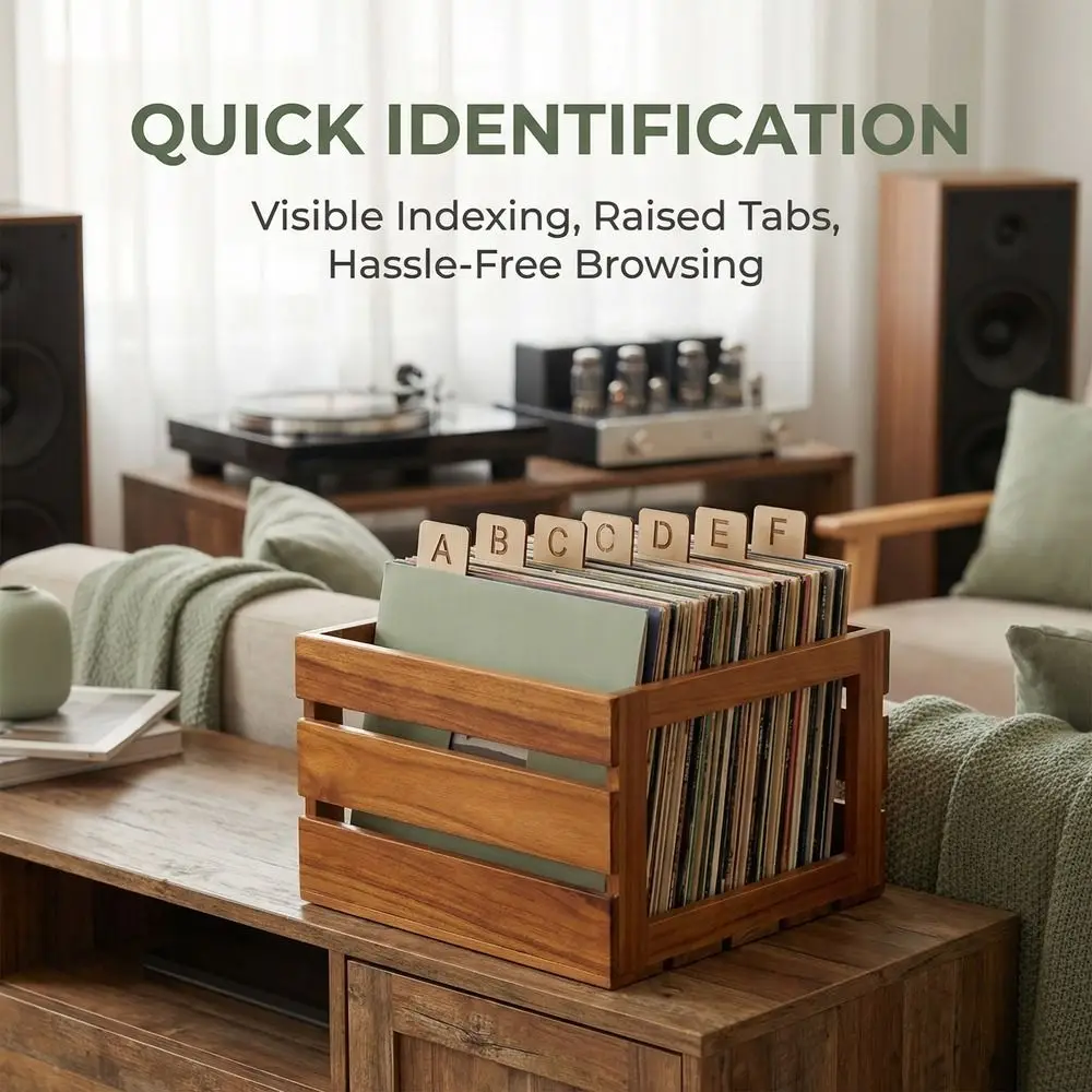 Wooden Vinyl Record Dividers Alphabetical a-Z Efficient Record Guide Separator Holder Time-saving Versatile Record Index Card