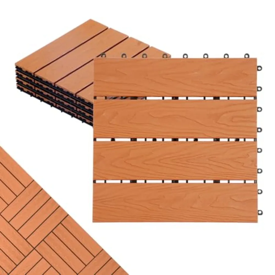 

Polymer Composite Interlocking Deck Tiles Outdoor, 12x12 Thick Composite Patio Floor Tiles Decking Boards for All Weather Use,