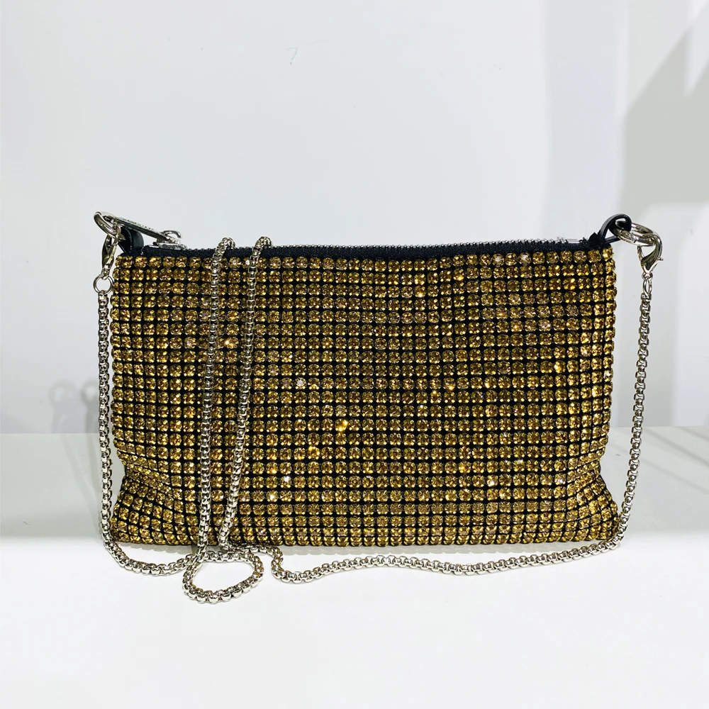 Shiny Metallic Rhinestones Luxury Designer Handbags For Women Purse 2023 New Fashion Diamond Crossbody Shoulder Bags Evening Bag