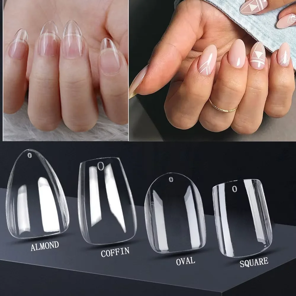 240/300Pcs Clear Fake Nail Tips Almond Oval Square Full Cover Nail Gel Capsules Extension False Nail Tip French Fake Nails