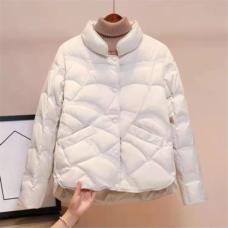 

Lightweight White Duck Down Jacket Parka Autumn Winter Women Single-breasted Warm Down Coat Ladies Long Sleeve Short Outwears