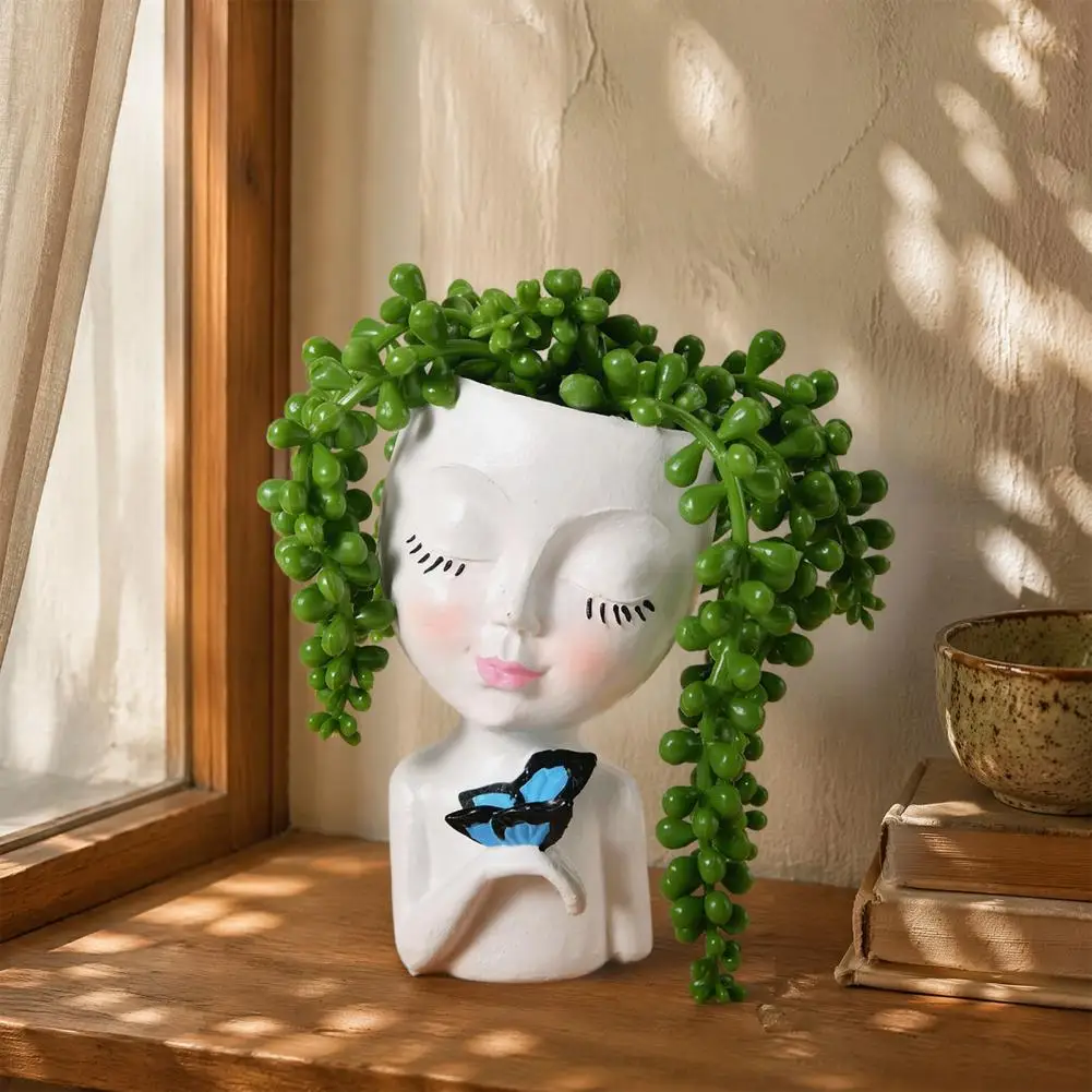 Girl Resin Flower Pot Resin Craft Flower Arrangement Resin Girl Portrait Flowerpot Multifunctional Planter Decorative for Home