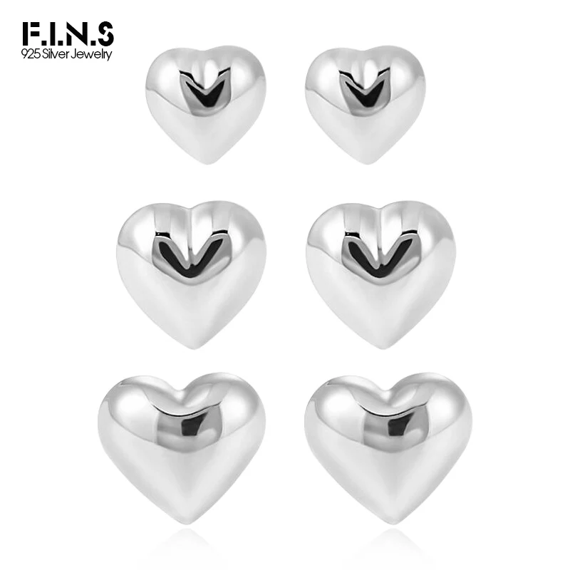 

F.I.N.S Simple Glossy Love Heart S925 Sterling Silver Earrings Small Heart-Shaped Pierced Ear Studs Fine Jewelry Prevent Allergy