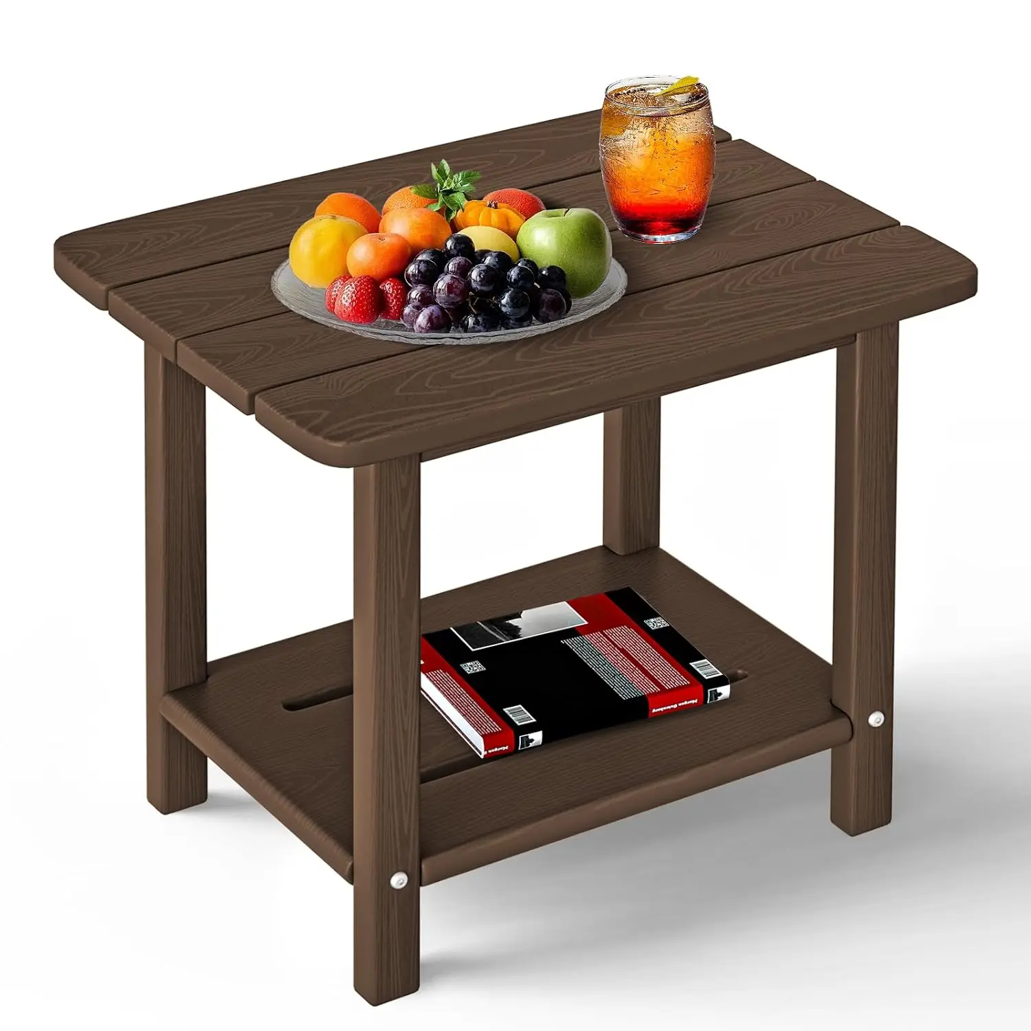 2-Tier Side Table,18.4in HDPE End Table,All-Weather,Coffee | 18.4