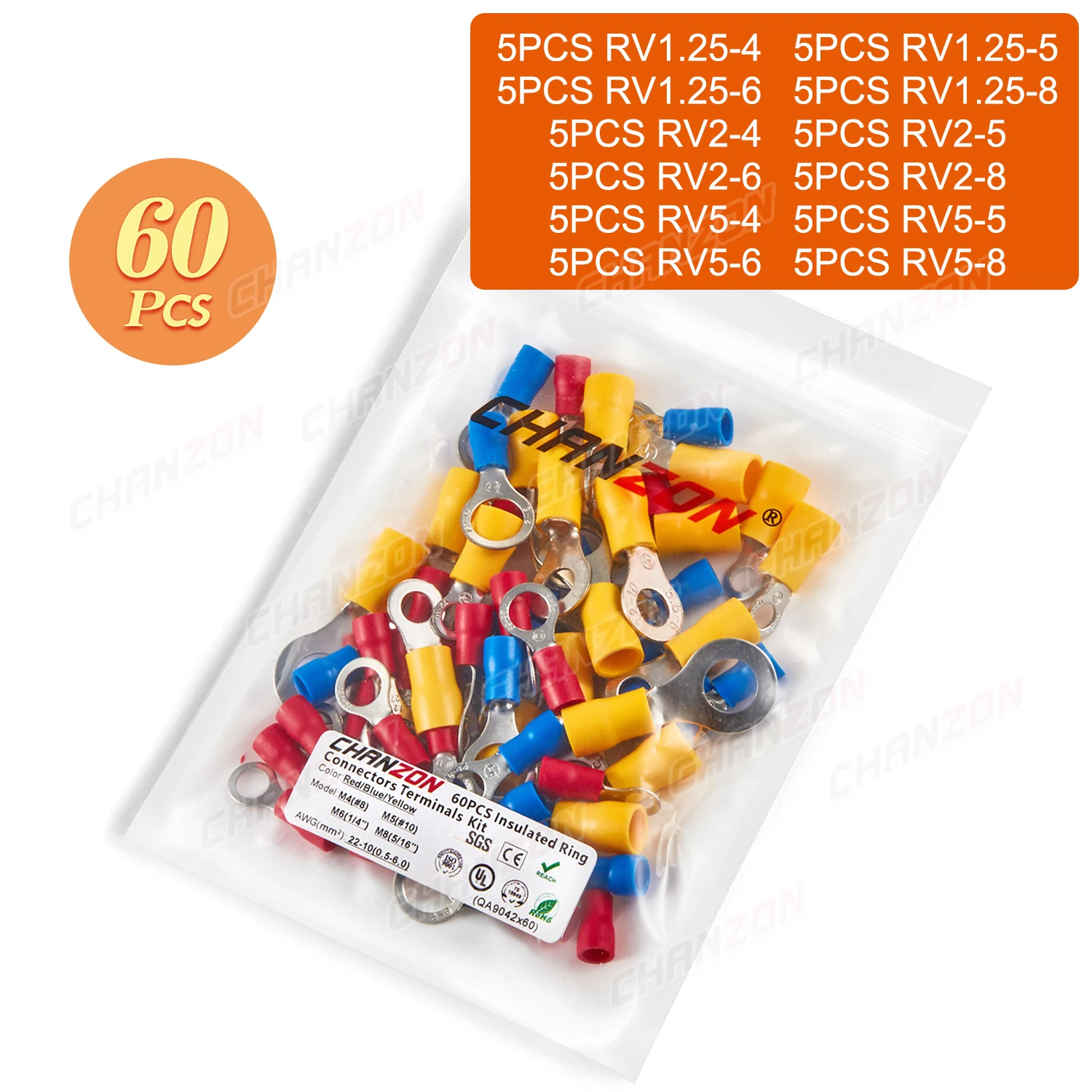 60/210PCS Rv1.25 Rv2 Rv5 Isolierte Ring Crimp Draht Anschlüsse Kit Elektrische Verdrahtung Crimpen Kabel Werkzeug Terminal rot Blau Gelb – Detail 8