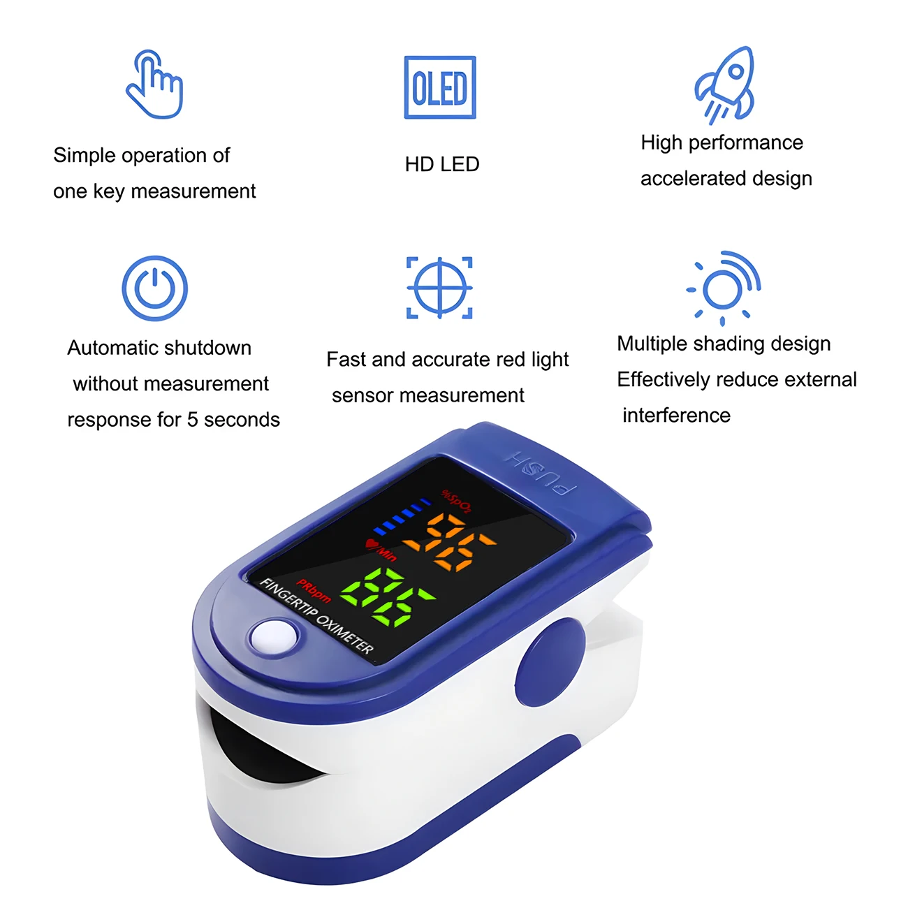 LED Fingertip Oximeter Heart Rate SpO2 PR Monitor Finger Clip Blood Oxygen Saturation Pulse Monitoring Energy Saving Pulsometer