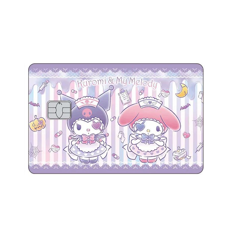 Halloween Decor Kawaii Sanrios Pvc Glitter Credit Card Stickers Hello Kitty Pochacco Hangyodon Anime Laser Film Skin Cover Gifts