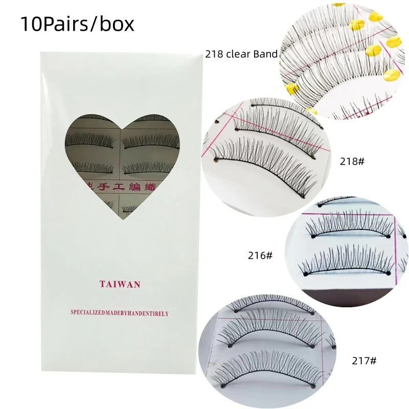10Pairs Natürliche Baumwolle Stiel Falsche Wimpern Handgemachte Schwarz Gefälschte Wimpern Make-Up Volumen Voll Streifen Wimpern Wimpern Extensions