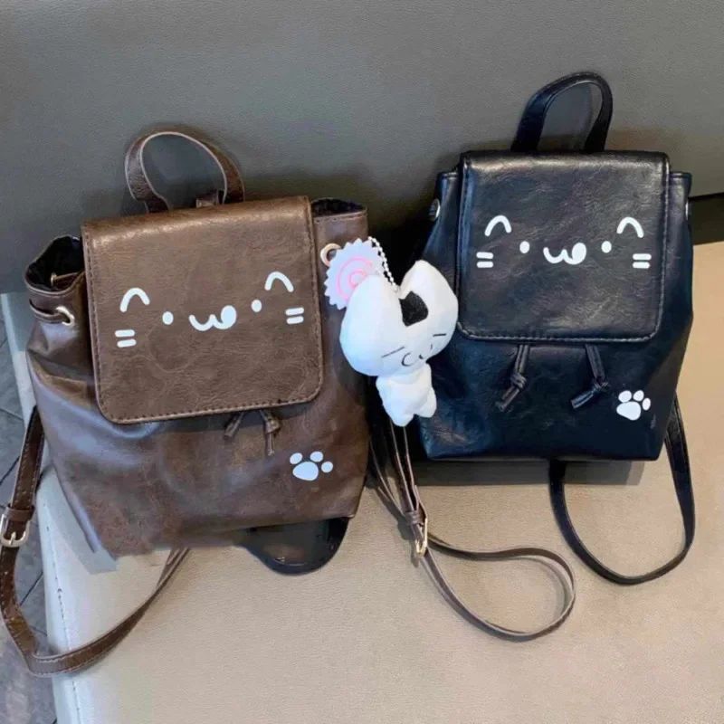 Women's Handbags Cat Symbol Backpacks Y2K Korea Japan INS Cute Girl Backpack Back To School High Capacity Cat Pendant Backpacks