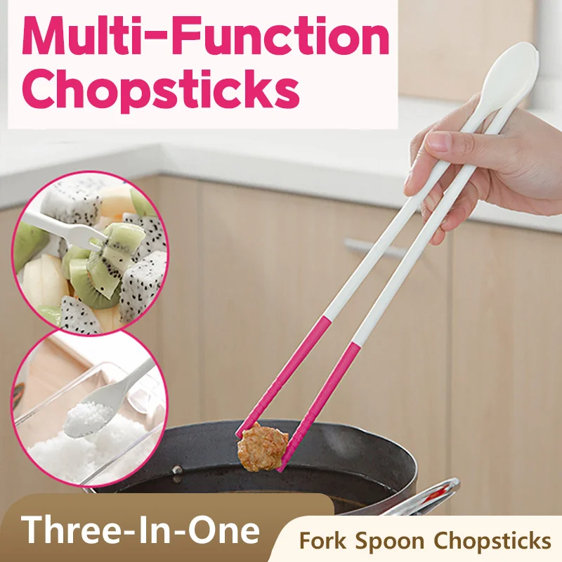 Anti-scalding Non-slip Extended Chopsticks Silicone Head Heat Resistant Hot Pot Chopsticks Multi-functional Seasoning Spoon Fork