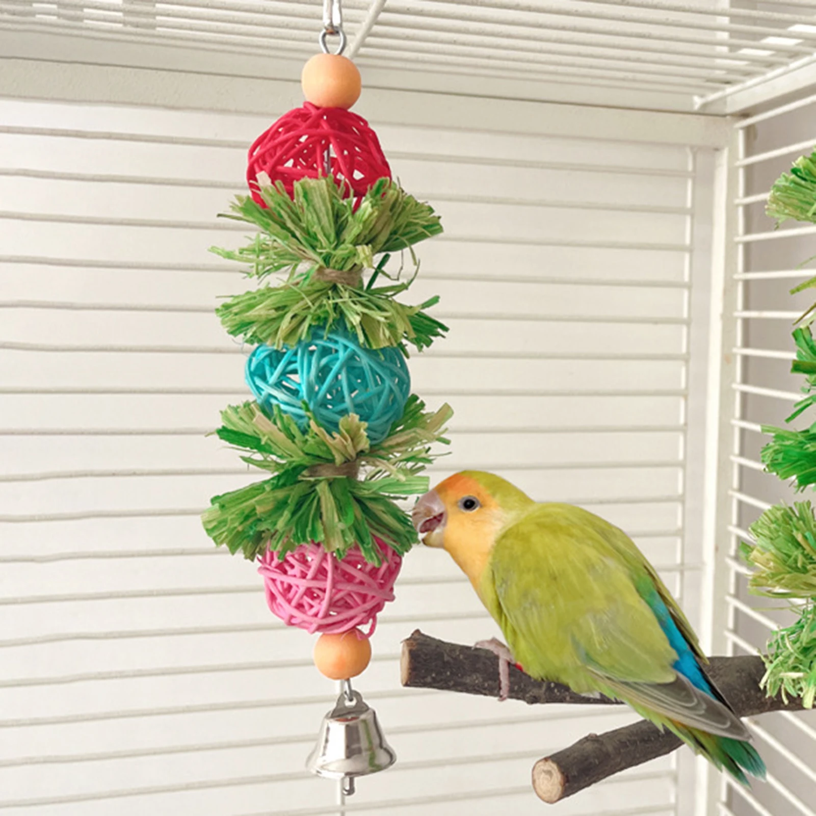 Parrot Chew Toys Natural Corn Husk Ball and Cob String for Cockatiel Lovebird Budgie Cage Hanging Foraging Interactive Bird Toys - view 4