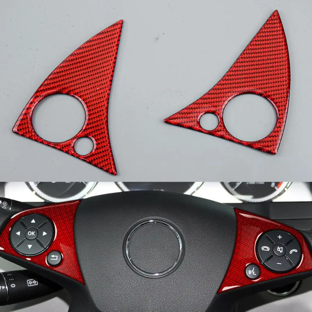 2pcs/Set Red Carbon Fiber Steering Wheel Button Cover Trim Fit for Mercedes Benz C Class W204 2007 2008 2009 2010